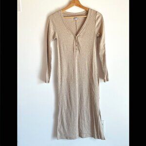 Ribbed Beige Knit Maxi Dress